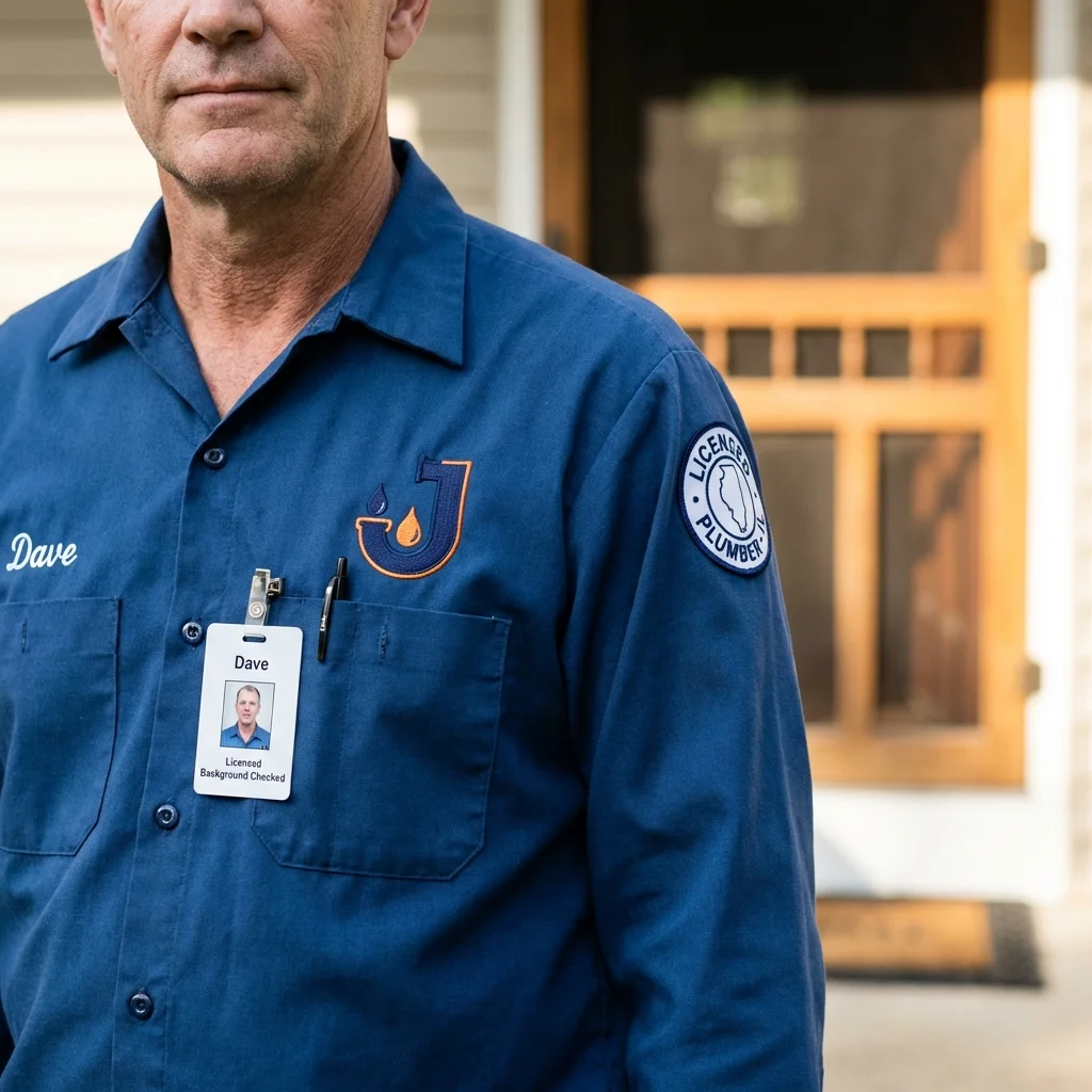 Licensed plumber showing ID badge in Red Hook, NY