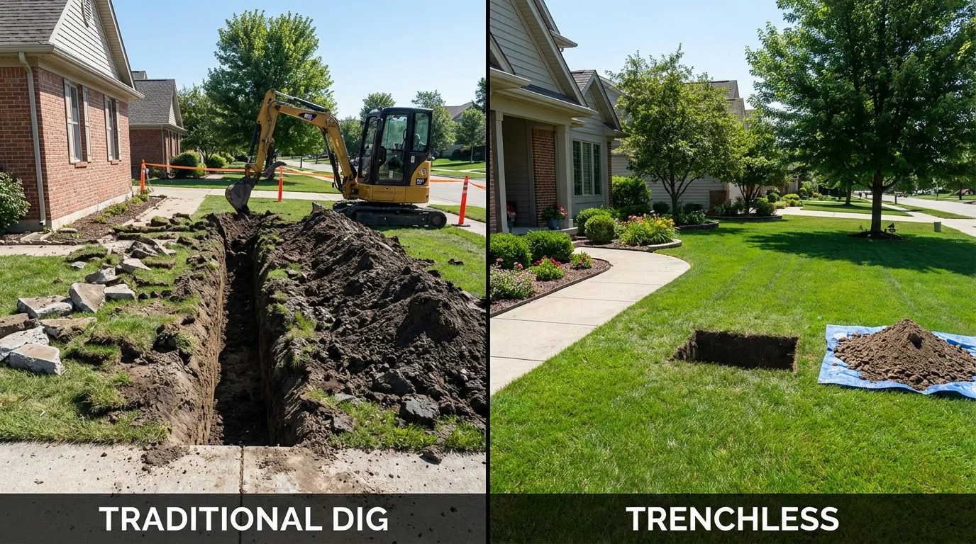 Trenchless sewer repair with minimal yard damage versus traditional excavation in Red Hook, NY